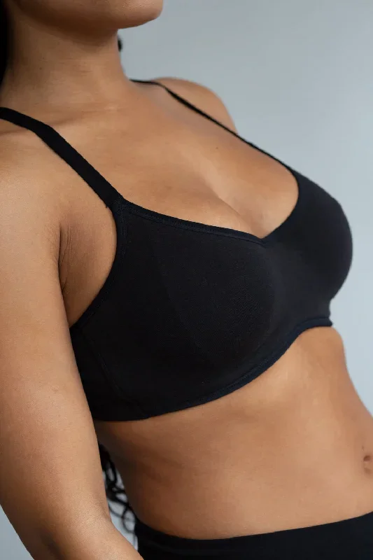 Comfort Cotton Scoop Neck Unlined Underwire Bra | Black Hue Cotton