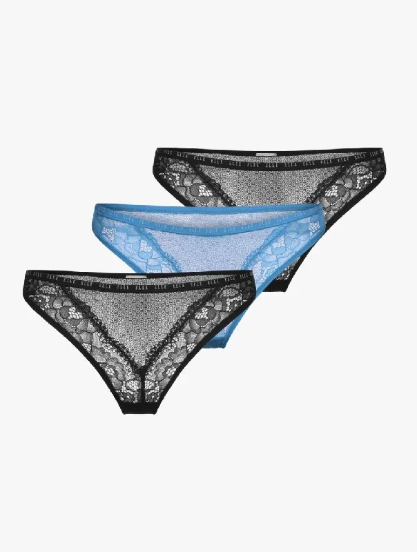 ELLE 24/7 Lace Thong -Black/Blue - 3 PACK