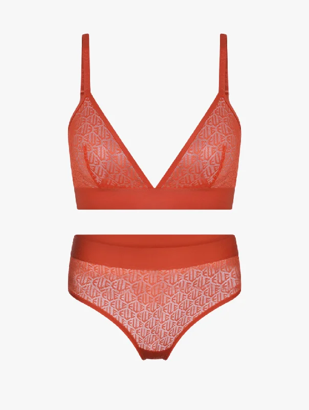 ELLE Icon Lace Triangle Bralette & Thong Set - Orange