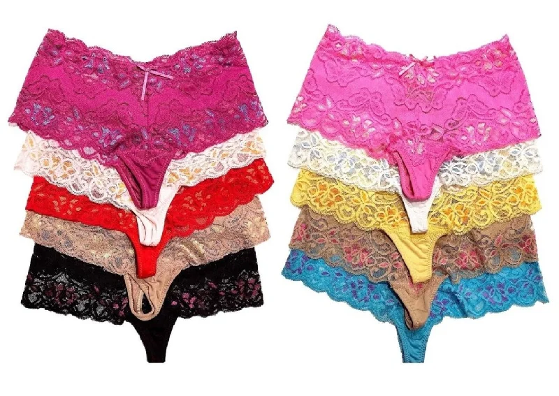 Contrast Colored High Waist Lace Thongs