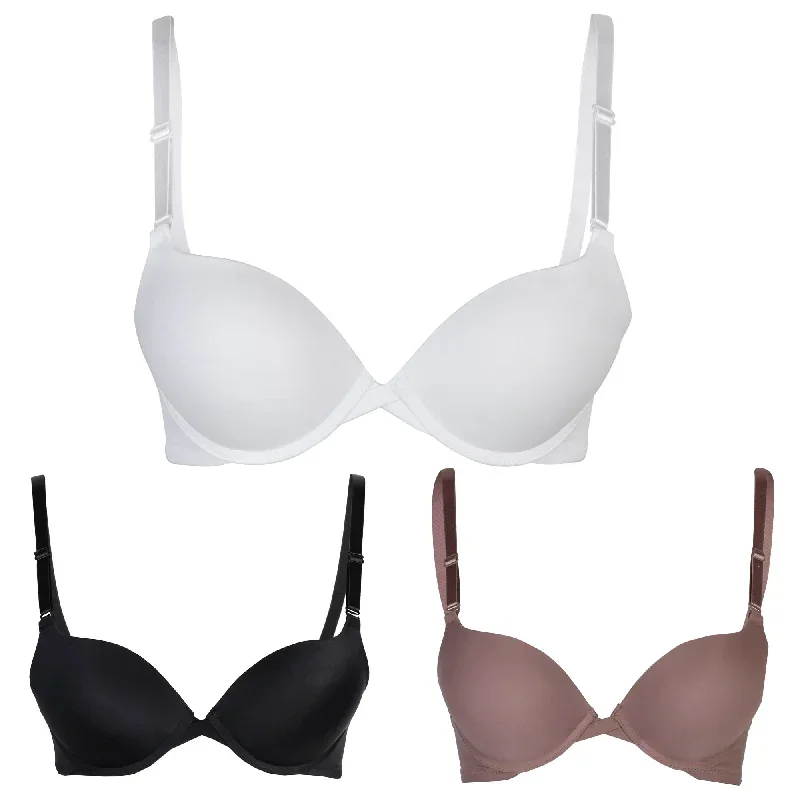 Passionelle Womens Seamless 2 Cup Sizes Bigger Padded Push Up Bras - Pack of 3