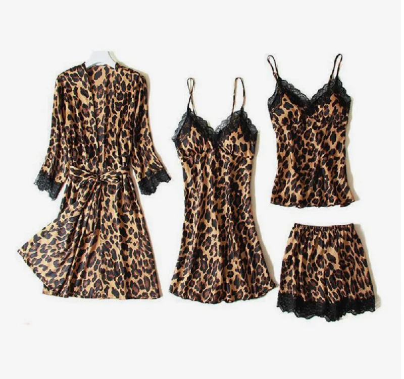 Tiger print Babydoll, Robe, Slip & Shorts